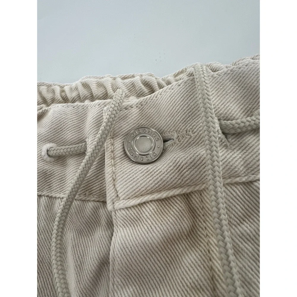 Songzio Homme Beige Pleated Balloon Pants Men 44 Tapered Denim unique streetwear